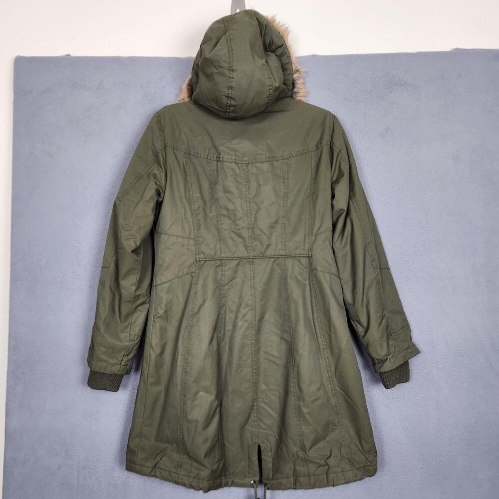 1 Madison Expedition Coat Womens Medium Green Parka Faux Fur Hood Insulated
